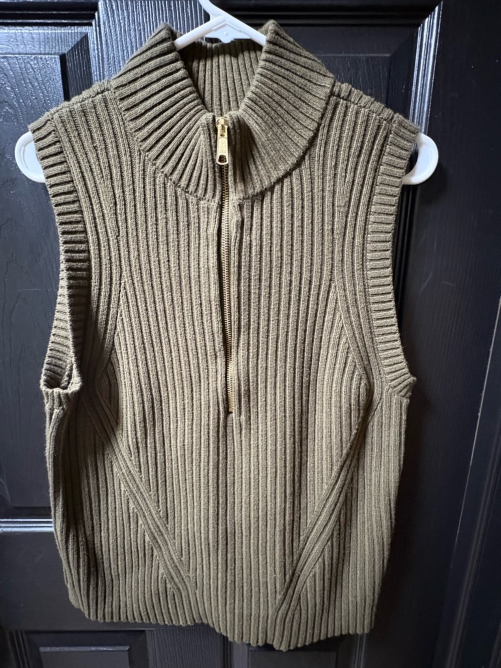 Talbots Ribbed Sleeveless Half-Zip Sweater Vest - Olive Green